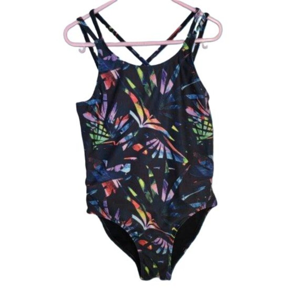 Zella Girls One‑Piece Swimsuit Size 10 Cutout Back Criss Cross Straps Multicolor